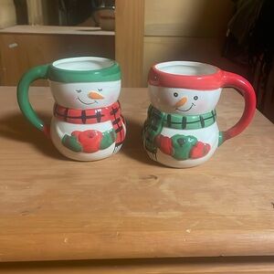 Pair of Bat Island Snowman mugs